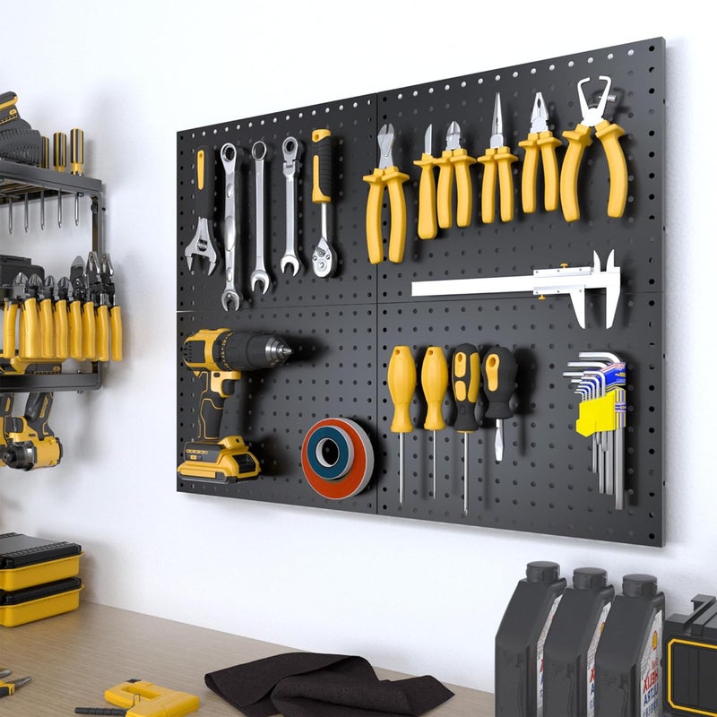 Spampur Peg Board, 4 Pack Metal Pegboard Panels Black Pegboards Wall Organizer, Tools Pegboard Storage System for Workbench, Garage Tool Storage, Office Organization, Wall Home, Craft Room - Image 2
